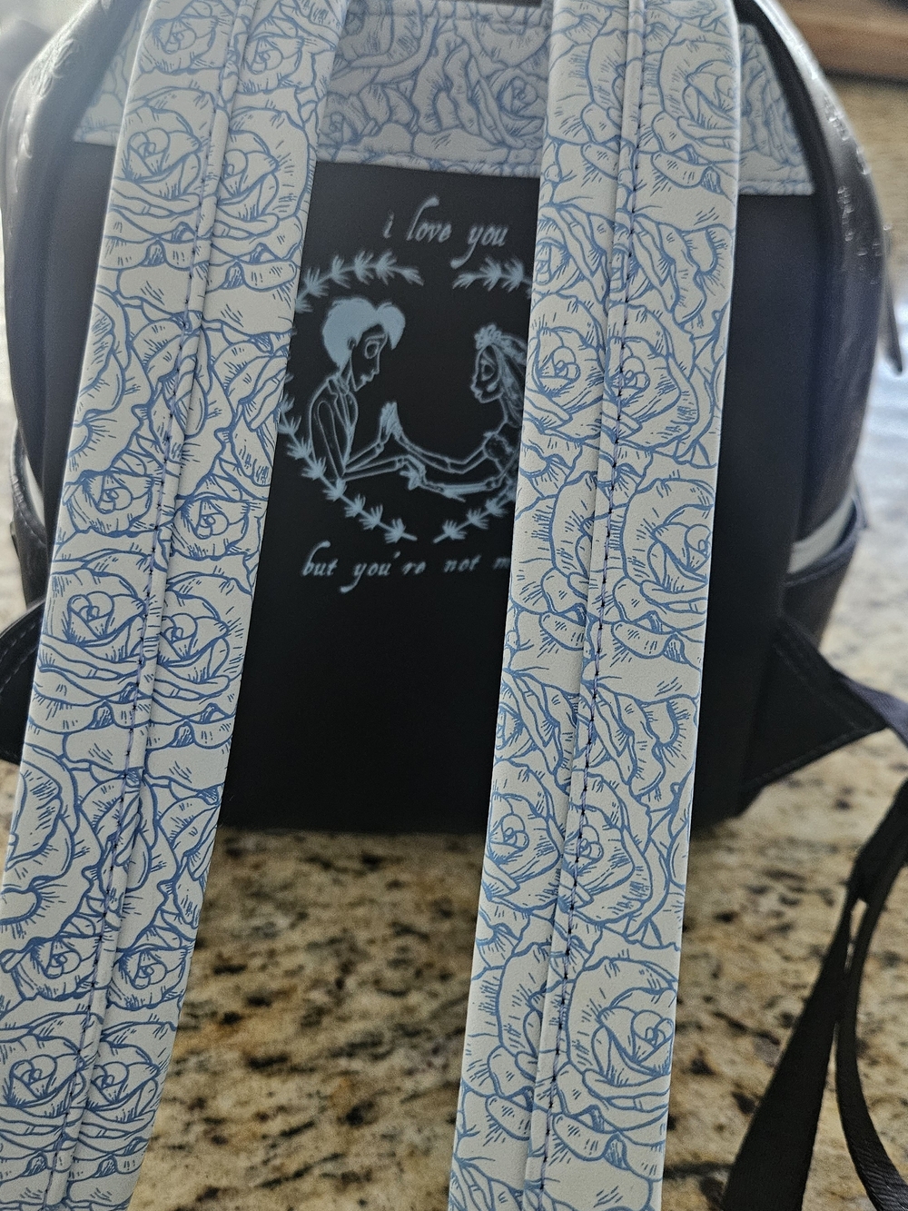 Loungefly Black and Light Blue Themed Mini Backpack with Floral Appliqué - Picture 5 of 8